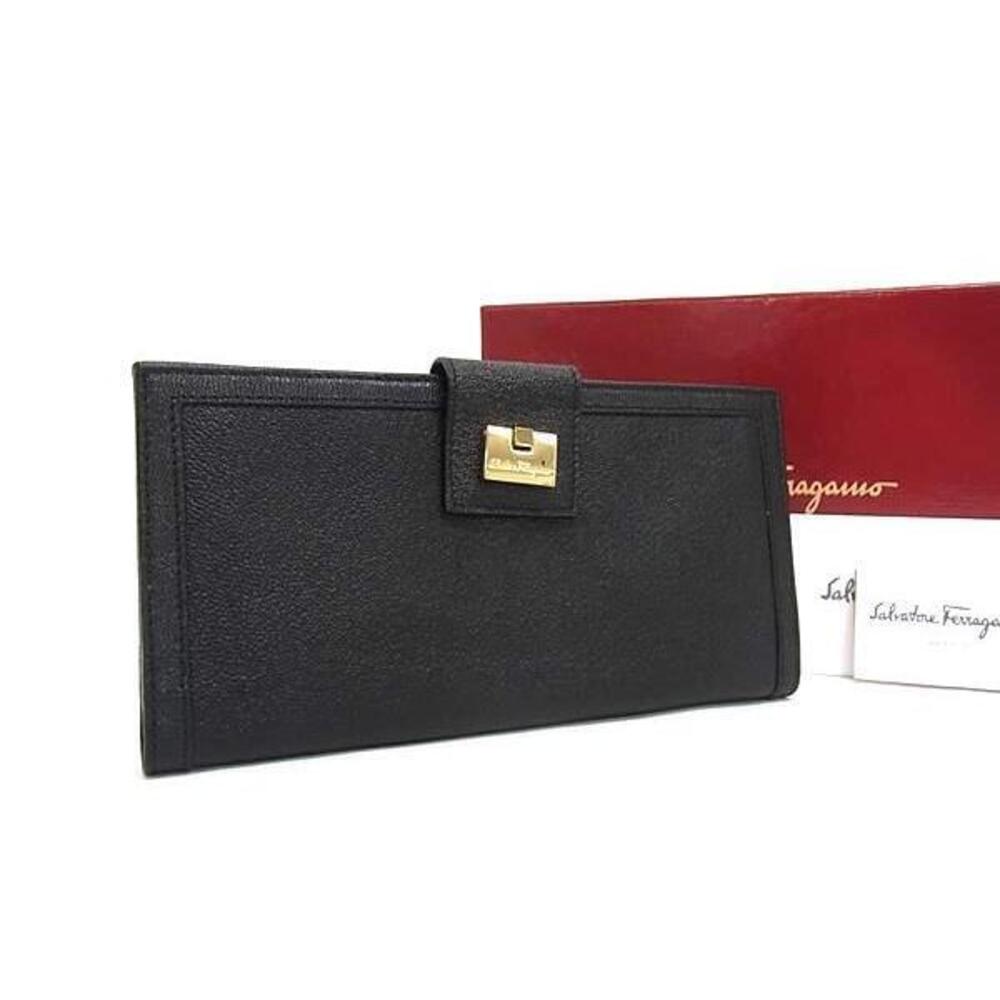Salvatore Ferragamo Leather Bi fold Long Wallet Black